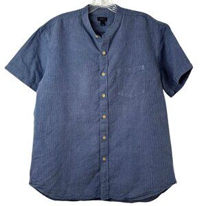 J. Crew Baird McNutt Irish Linen Button Down Short Sleeve Blue Shirt Mens L